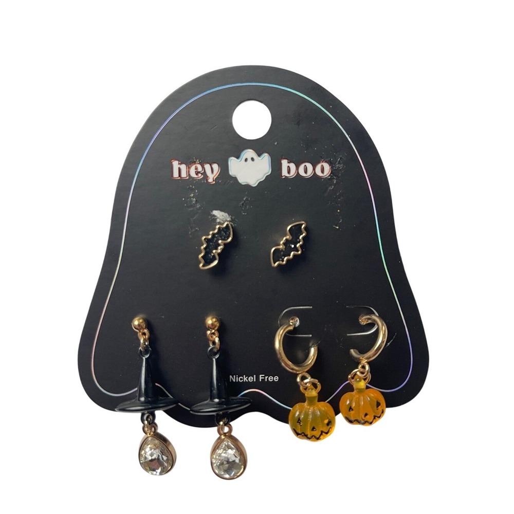 Target Hey Boo Halloween‎ Earring Set - Bat Witches Hat Pumpkin